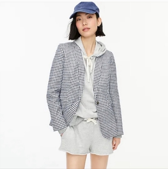 J. Crew Gingham Parke Blazer Jacket Navy Blue White Check Women's Size 0 L1908 - Picture 13 of 13